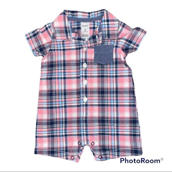 NWOT 4 Piece Bundle Boys Size 3M One Piece Rompers in Assorted Plaids & Stripes - Picture 8 of 9